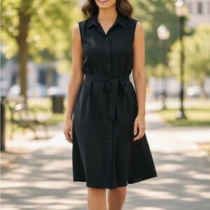 LOFT Black Midi Dress with Belt